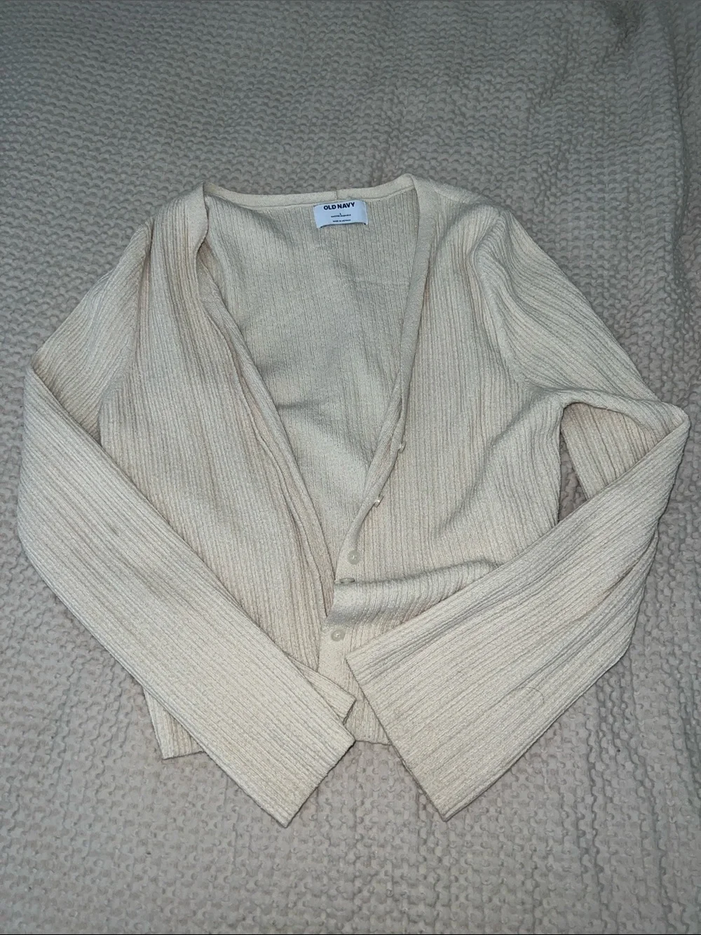 Old Navy Light Cream Ribbed V-Neck Button-Up Cardigan - Picture 1 of 6